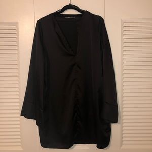 Black Satin-Like T-Shirt Dress